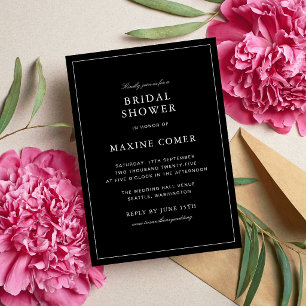 Simple Elegant Formal Black & White Bridal Shower Invitation