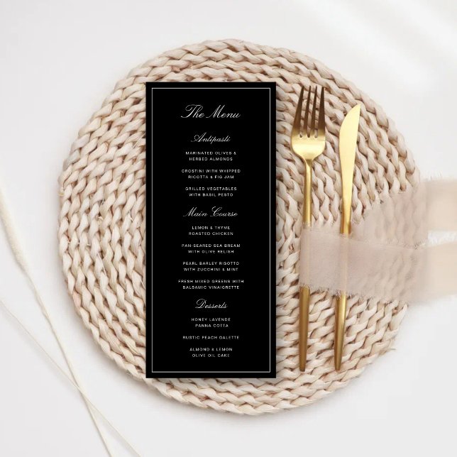 Simple Elegant Formal Black & White Wedding Menu (Simple black and white wedding menu presents your meal with elegant, timeless style.)