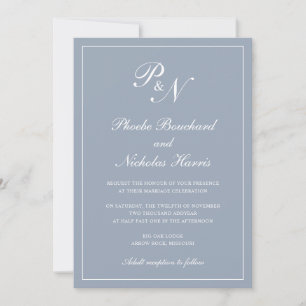 Simple Elegant Formal Monogram Dusty Blue Wedding Invitation
