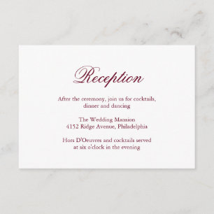 Simple Elegant Formal Reception Burgundy Wedding Enclosure Card