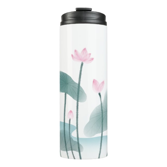 Simple Elegant Freehand Watercolor Lotus Flowers Thermal Tumbler (Front)