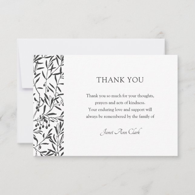 Simple Elegant Funeral Sympathy Bereavement Thank You Card (Front)