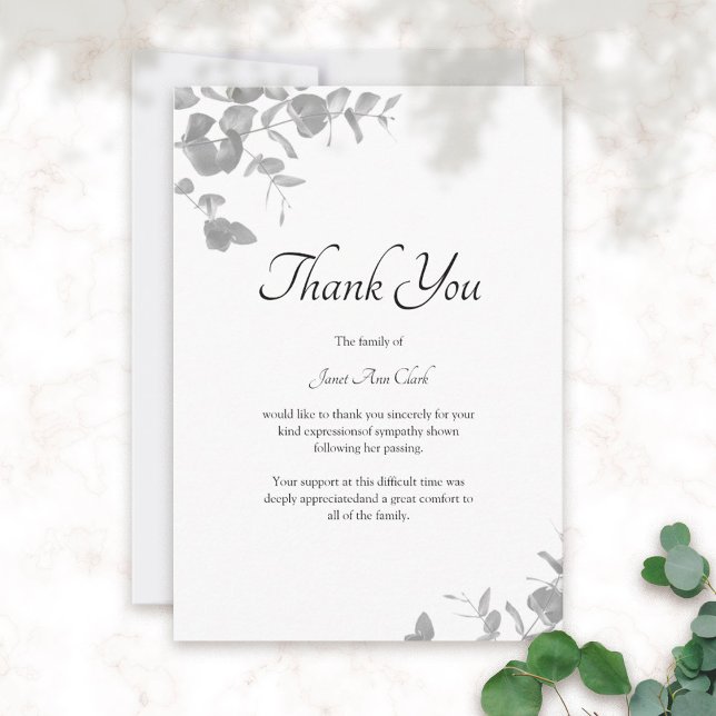 Simple Elegant Funeral Sympathy Condolences Thank You Card (Creator Uploaded)