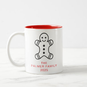 Simple Elegant Gingerbread Christmas Family Name Two-Tone Coffee Mug