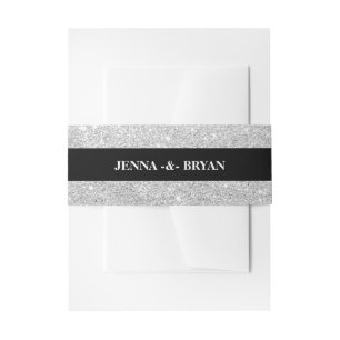 Simple Elegant Glitter Silver & Black Personalizd Invitation Belly Band