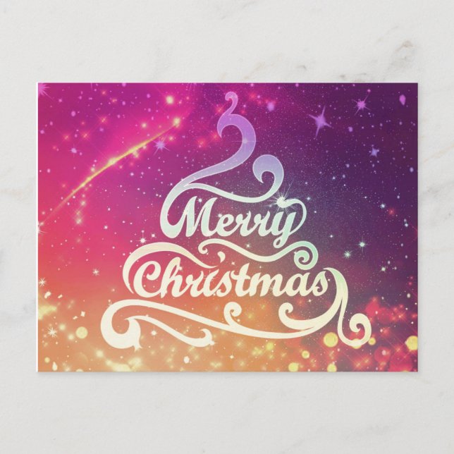 Simple Elegant Glitter Tree Merry Christmas Holiday Postcard (Front)