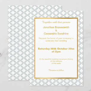 SIMPLE & ELEGANT GOLD AQUA WHITE PATTERN INVITATION