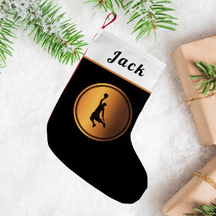 Simple & Elegant Gold Basketball Player His Name Small Christmas Stocking