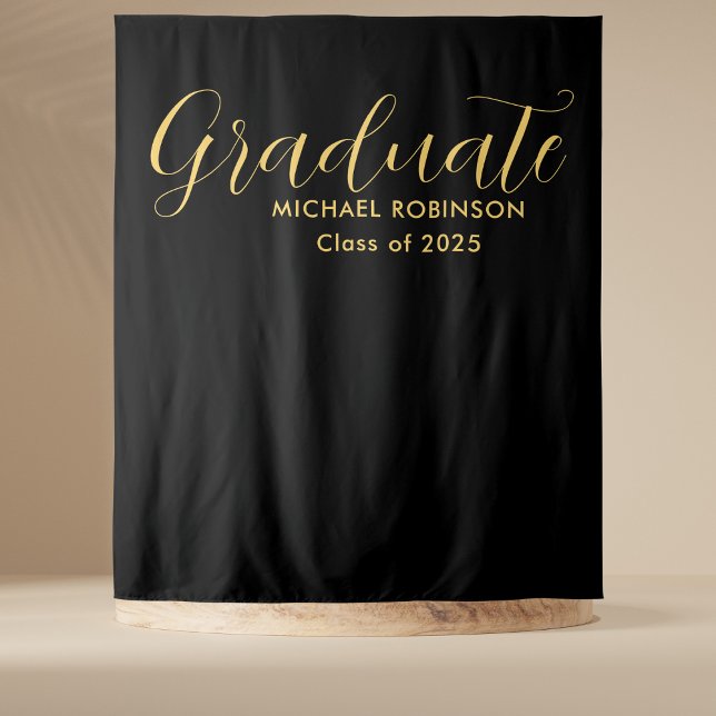 Simple Elegant Gold Black Graduation Party  Tapestry (Creator Uploaded)