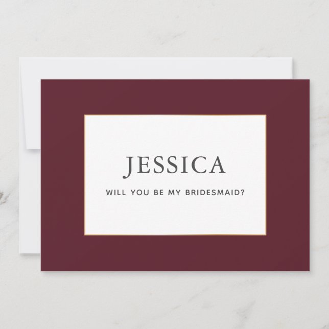 Simple Elegant Gold Burgundy Wine Bridesmaid Card (Front)