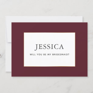 Simple Elegant Gold Burgundy Wine Bridesmaid Card