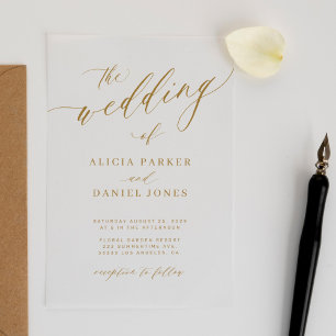 Simple elegant gold calligraphy clear wedding acrylic invitations