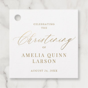 Simple Elegant Gold Calligraphy Script Christening Favour Tags