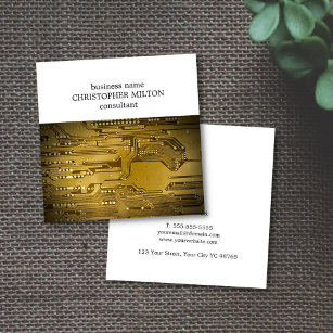 Simple Elegant Gold Circuit Board HighTech Service Square Business Card