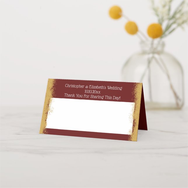 Simple Elegant Gold Colour Red Wedding Place Card (Front)