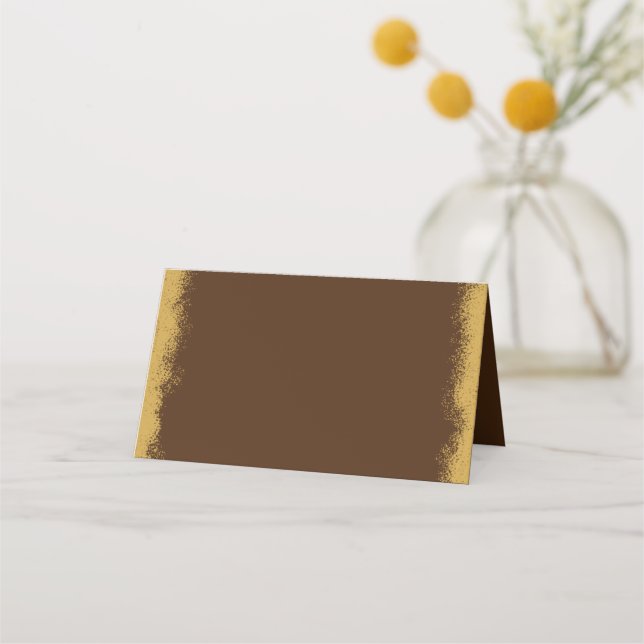 Simple Elegant Gold Coloured Edge Brown Place Card (Front)