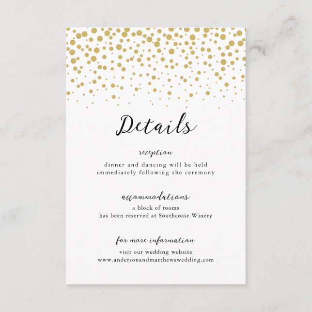 Simple Elegant Gold Confetti Wedding Enclosure Card (Front)