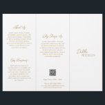 Simple Elegant Gold Contemporary QR Code Modern Flyer<br><div class="desc">Modern and professional faux gold trifold brochure flyer featuring a simple and minimal design with your name in an elegant script and contemporary sans serif font. The template includes several divided sections for your services in a minimalist layout. The back has your contact info and optional QR code. If you...</div>