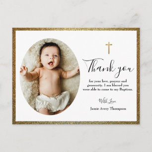 Simple Elegant Gold Cross Baby Baptism  Postcard