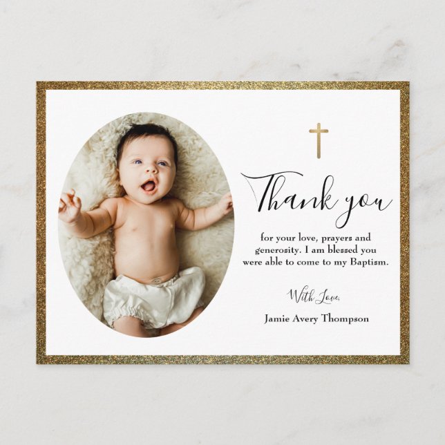 Simple Elegant Gold Cross Baby Baptism  Postcard (Front)