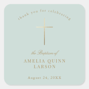 Simple Elegant Gold Cross Baptism Christening Square Sticker