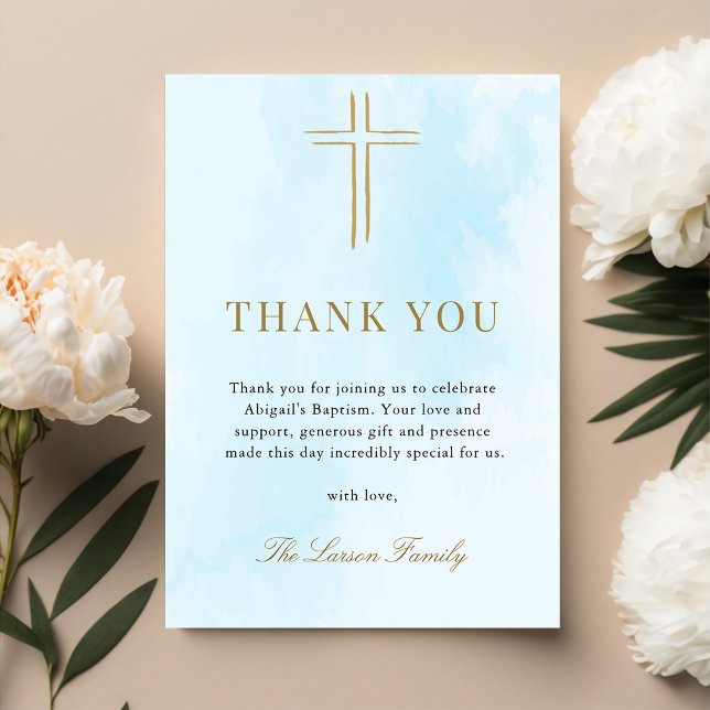 Simple Elegant Gold Cross Baptism Thank You Card (Creator Uploaded)