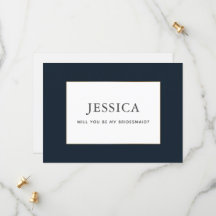 Simple Elegant Gold Dark Navy Blue Bridesmaid Card