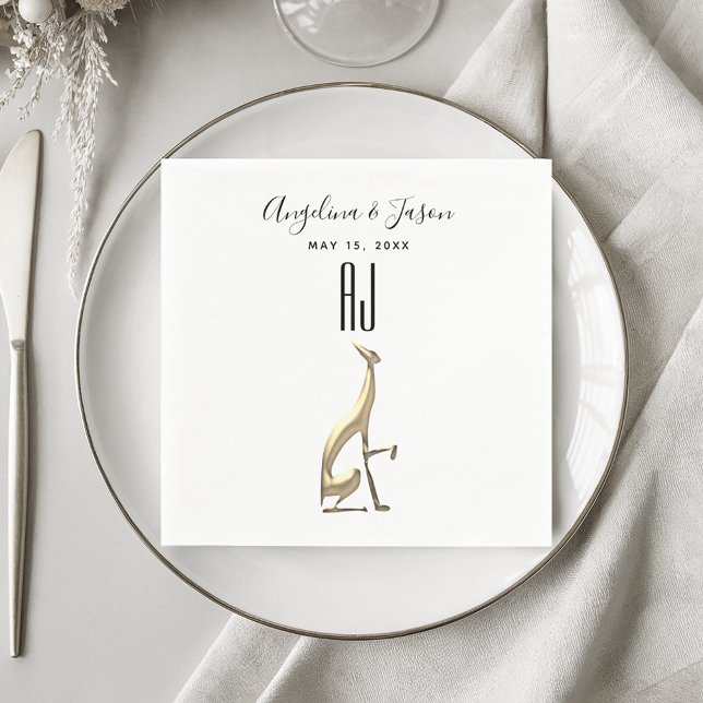 Simple Elegant Gold Dog Black and White Wedding Napkin (Creator Uploaded)