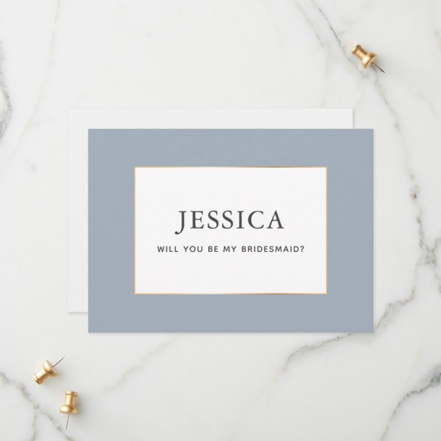 Simple Elegant Gold Dusty Blue Bridesmaid Card (Front/Back In Situ)
