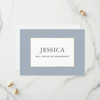 Simple Elegant Gold Dusty Blue Bridesmaid Card