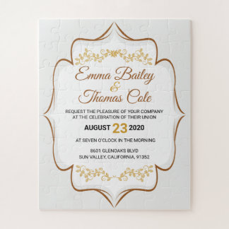 Simple Elegant gold embellished Wedding Invitation Jigsaw Puzzle
