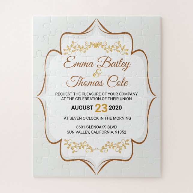 Simple Elegant gold embellished Wedding Invitation Jigsaw Puzzle (Vertical)