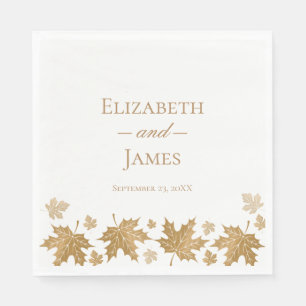 Simple Elegant Gold Fall Leaves Custom Wedding Napkin