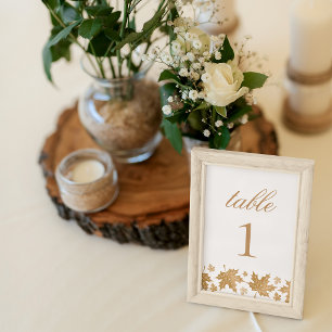 Simple Elegant Gold Fall Leaves Custom Wedding Table Number