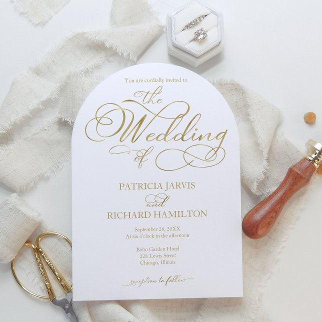 Simple Elegant Gold Faux Foil Script Wedding Invitation (Creator Uploaded)