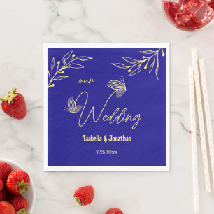Simple elegant gold flower royal blue napkin