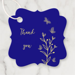 Simple elegant gold flower royal blue wedding favour tags