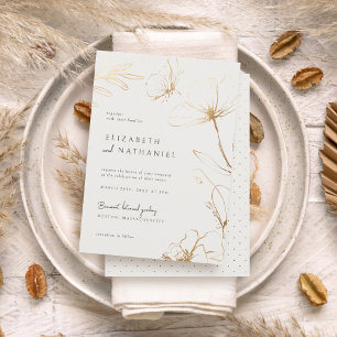 Simple Elegant Gold Flowers & Butterfly Wedding  Invitation