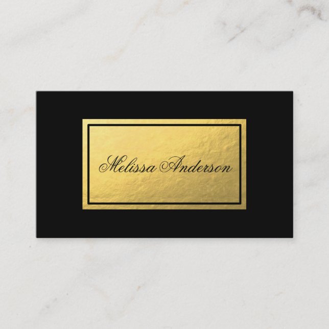 Simple & Elegant Gold Foil Black Business Card (Front)