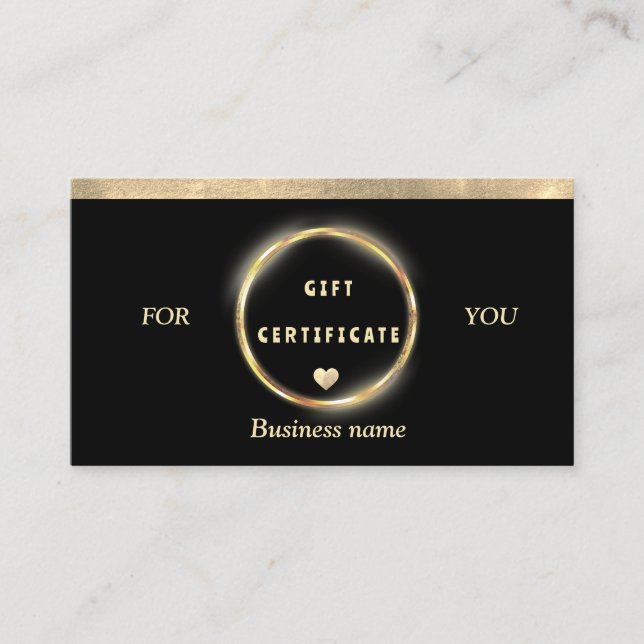 Simple Elegant Gold Foil Heart Gift Certificate (Front)
