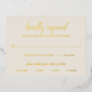 Simple Elegant Gold Foil Ivory Wedding RSVP Card