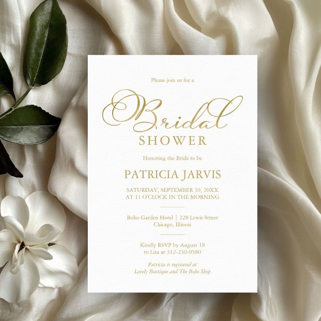 Simple Elegant Gold Foil Script Bridal Shower Invitation (Creator Uploaded)
