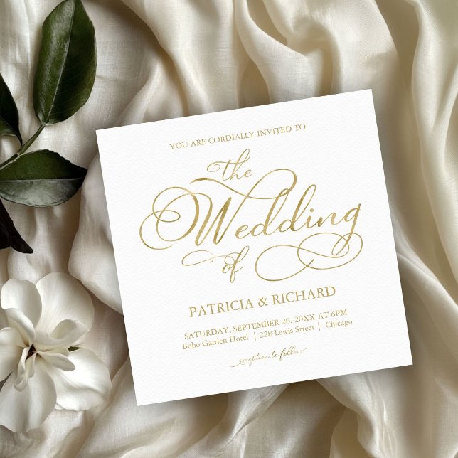 Simple Elegant Gold Foil Script Wedding Invitation (Creator Uploaded)