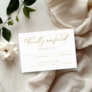 Simple Elegant Gold Foil Script Wedding RSVP Card
