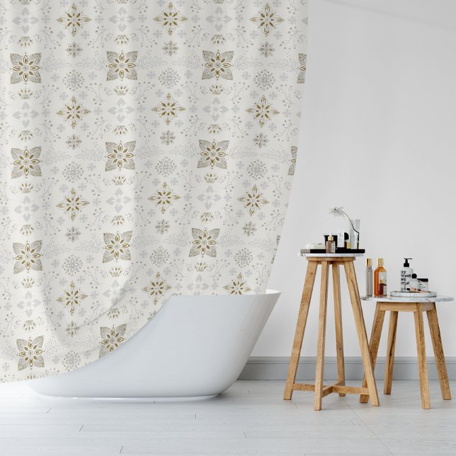 Simple Elegant Gold Folk Tile Pattern Shower Curtain (Creator Uploaded)