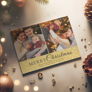 Simple Elegant Gold Frame 2 Photo Christmas Holiday Postcard