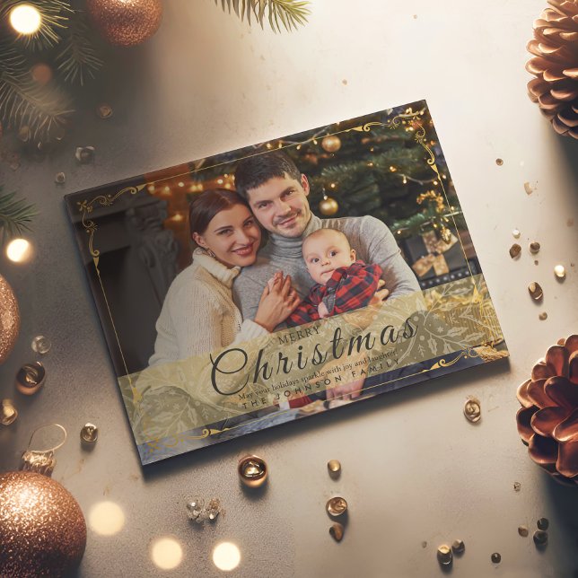 Simple Elegant Gold Frame Photo Christmas Holiday Postcard (Creator Uploaded)