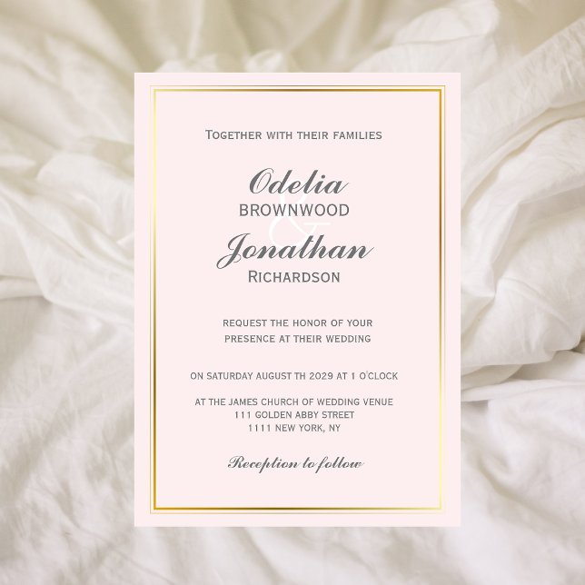 Simple Elegant Gold Frame & Pink Wedding Invitation (Creator Uploaded)