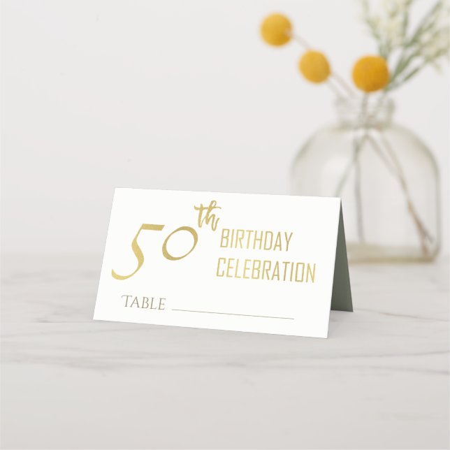 SIMPLE ELEGANT GOLD GREY TYPOGRAPHY 50 BIRTHDAY PLACE CARD (Front)