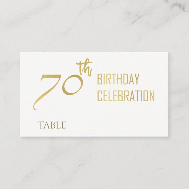 SIMPLE ELEGANT GOLD GREY TYPOGRAPHY 70 BIRTHDAY BUSINESS CARD (Front)